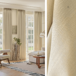 Rideau semi occultant beige à motifs