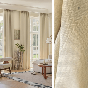 Rideau semi occultant beige à motifs