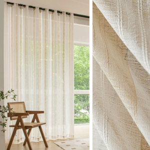 Rideau lin beige à motif