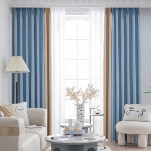 Rideau bleu et beige, idéal pour assombrir les pièces
