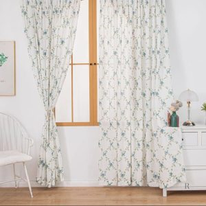 Voilage floral bleu pour décoration intérieure