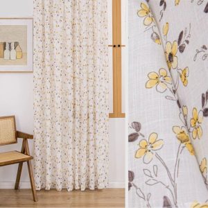 Rideau fleuri jaune décoratif pour fenêtres