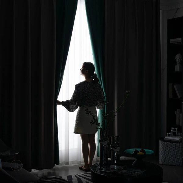 Rideau moderne en vert sapin et jaune pour votre intérieur