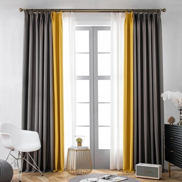 Rideau occultant en jaune et gris