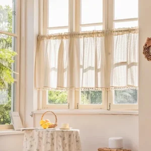 Rideau en lin beige pour cuisine