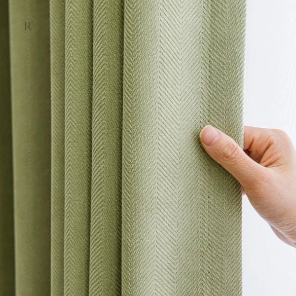 Tissu vert à chevrons pour rideau occultant élégant