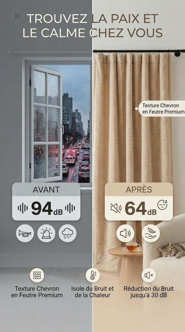 Rideau beige offrant une réduction sonore de 30db
