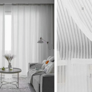 Rideaux AURÉïS à rayures horizontales blanches et transparentes