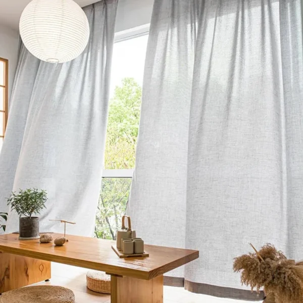 Tissu en lin gris argenté pour fenêtres